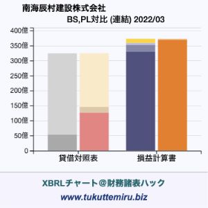 南海辰村建設株式会社の業績、貸借対照表・損益計算書対比チャート