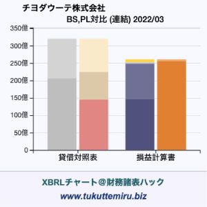 チヨダウーテ株式会社の貸借対照表・損益計算書対比チャート