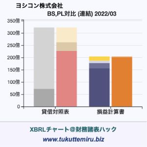 ヨシコン株式会社の業績、貸借対照表・損益計算書対比チャート
