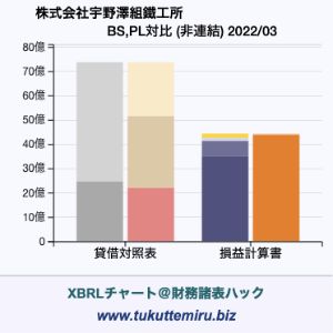 株式会社宇野澤組鐵工所の業績、貸借対照表・損益計算書対比チャート