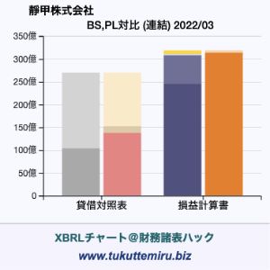 靜甲株式会社の業績、貸借対照表・損益計算書対比チャート