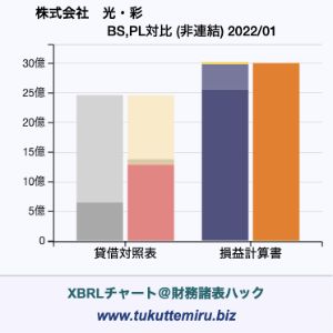 株式会社光・彩の業績、貸借対照表・損益計算書対比チャート