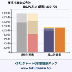 横浜冷凍株式会社の業績、貸借対照表・損益計算書対比チャート