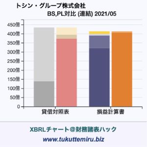 トシン・グループ株式会社の業績、貸借対照表・損益計算書対比チャート