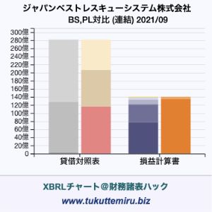 ジャパンベストレスキューシステム株式会社の業績、貸借対照表・損益計算書対比チャート